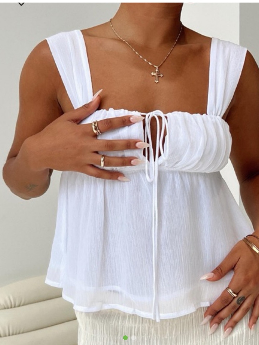 Princess Polly White Ruched Tie-Front Camisole